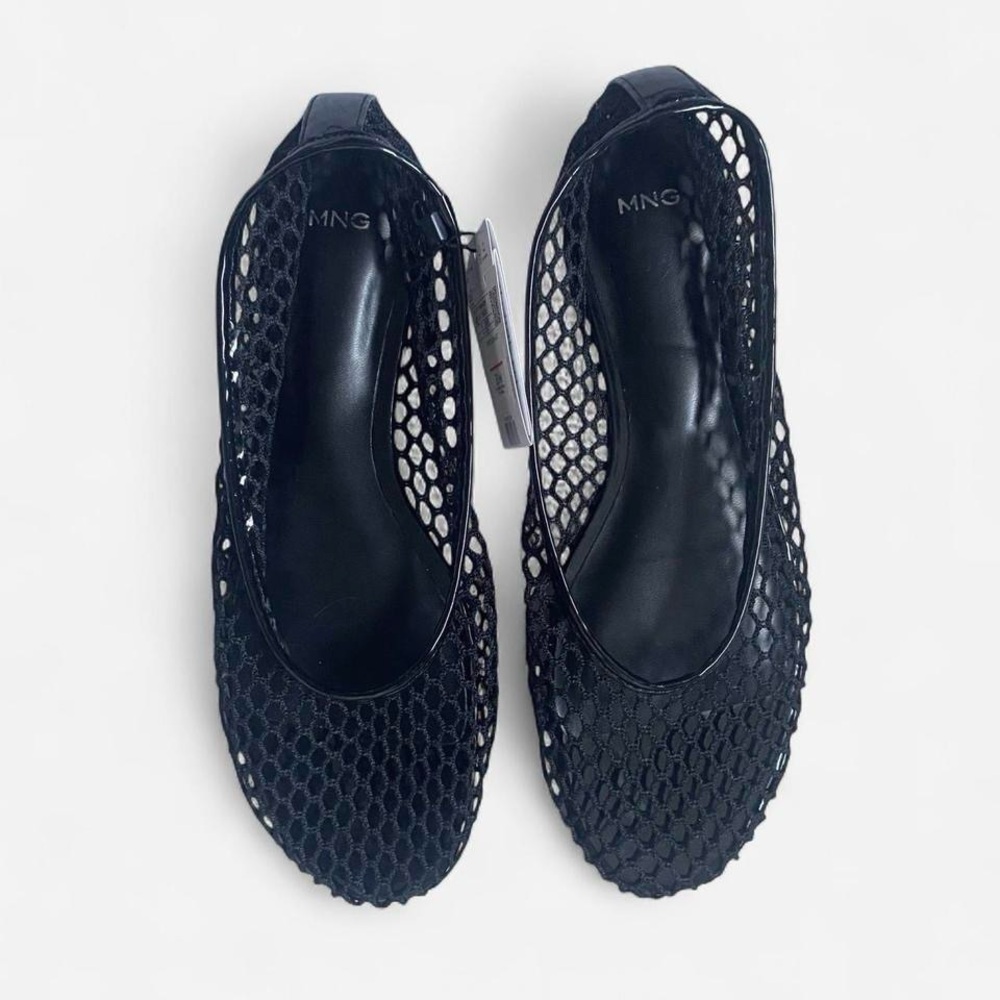 MNG Black Knit Mesh Ballet Flats
